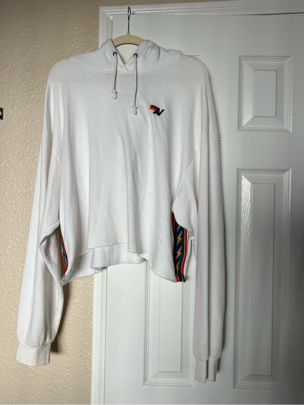 Aviator Nation Women’s Crop White Lightning Bolt Hoodie - XL